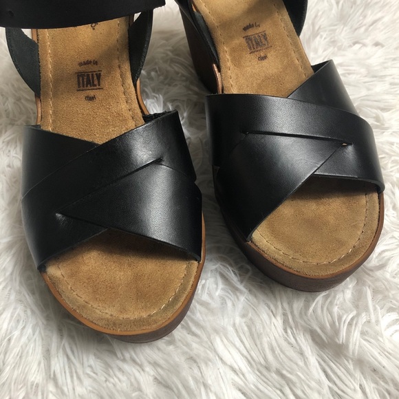 Seychelles Leather Wedges Criss Cross Black Tan 8 - Picture 7 of 11